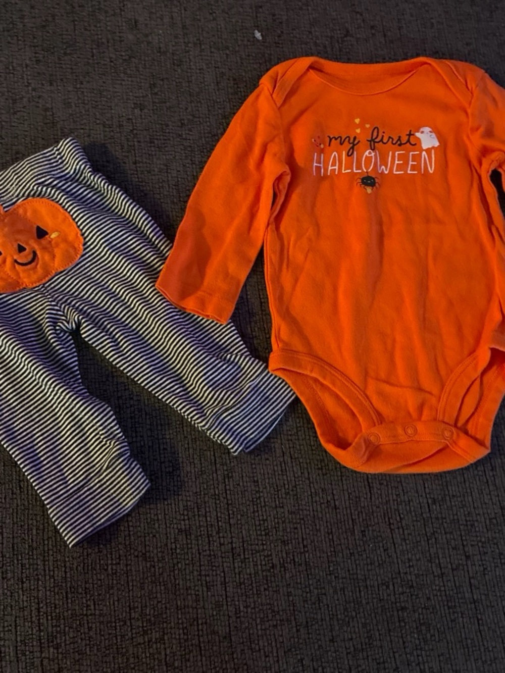 Baby Orange 'My First Halloween' Bodysuit and Striped Pumpkin Pants